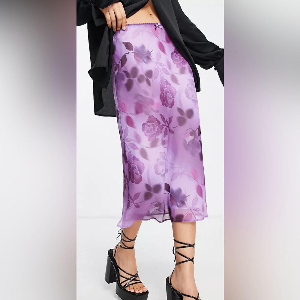 ASOS Purple Floral Midi Skirt